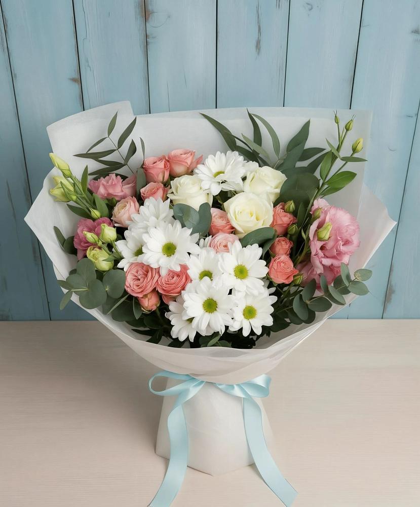 Букет цветов из: Розы, Лизиантусы и Хризантемы в Коростово