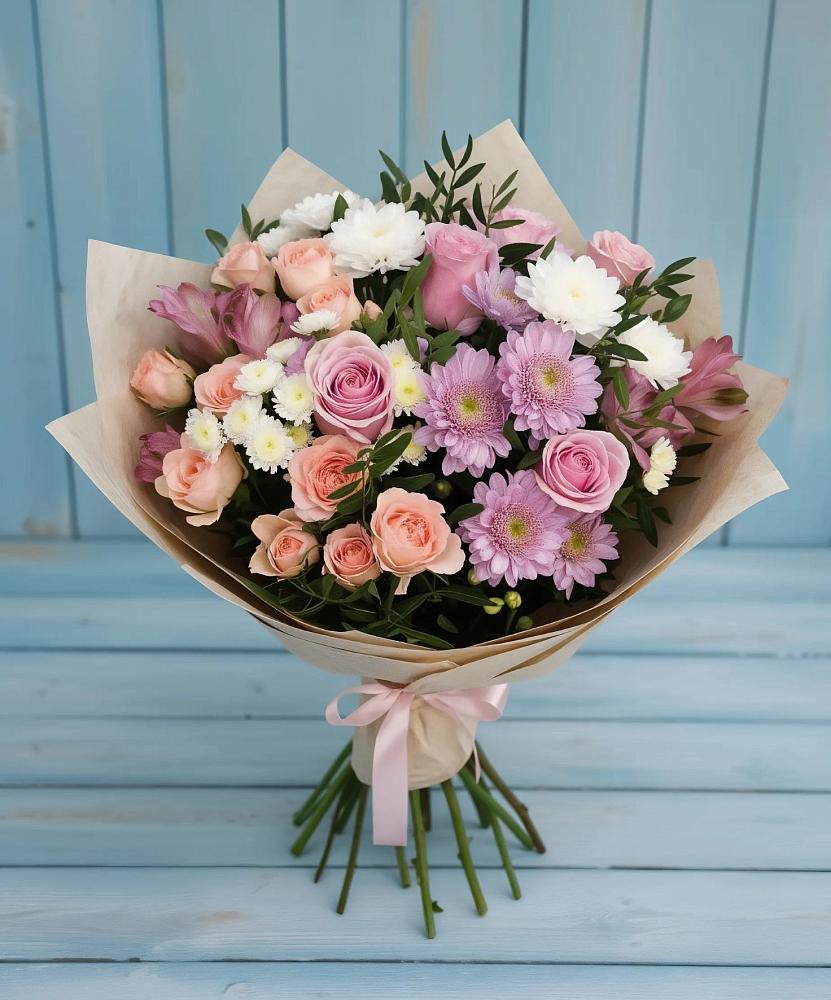 Букет цветов из: Хризантемы, Розы и Альстромерии в Коростово