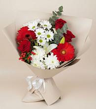 Букет цветов из:  Розы, Хризантемы, Герберы и Лилии в Коростово