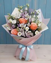Букет цветов из:  Лизиантусы, Розы, Альстромерии и Гипсофила #REPLACE_PRED# Коростово