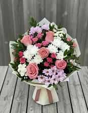 Букет цветов из:  Альстромерии, Гвоздики, Розы и Хризантемы в Коростово