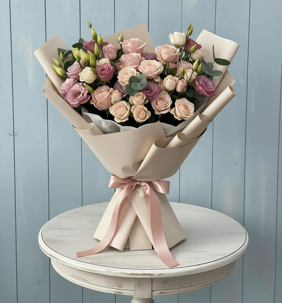 Букет цветов из: Розы и Лизиантусы в Коростово