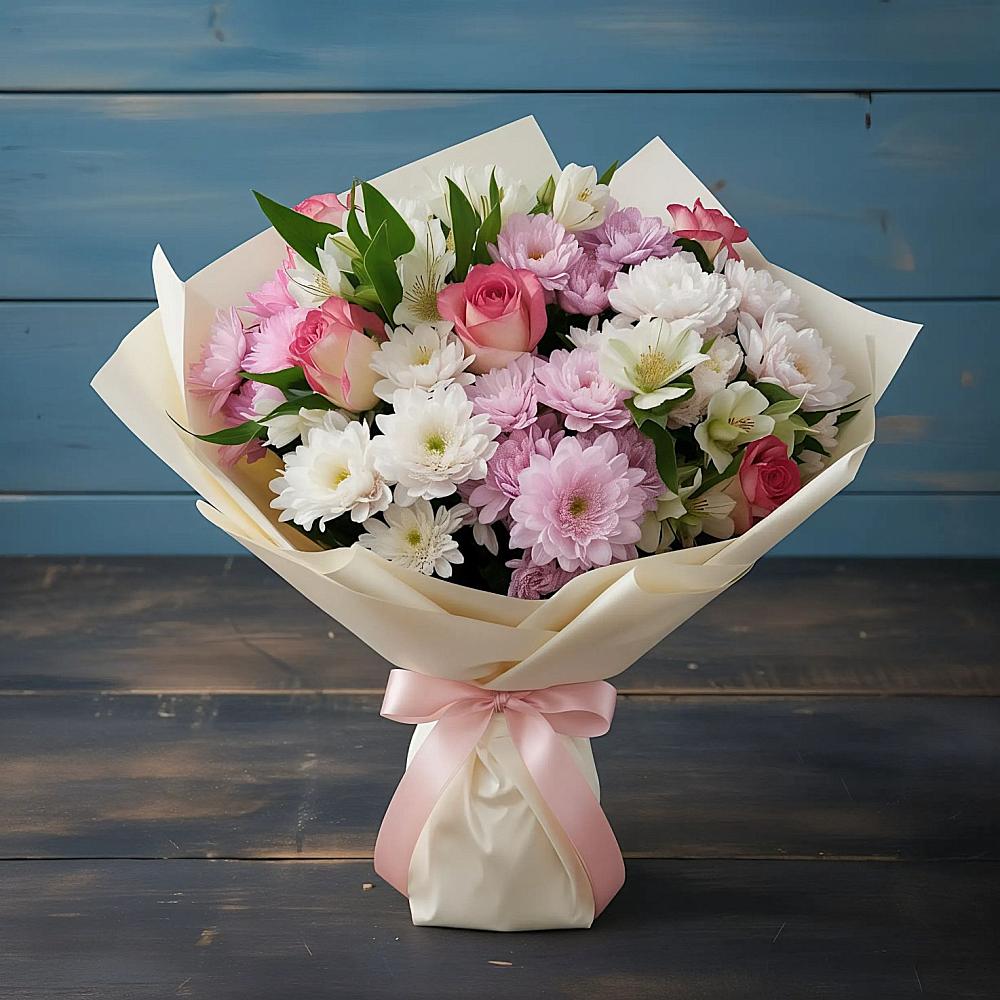 Букет цветов из: Хризантемы, Альстромерии и Розы в Коростово